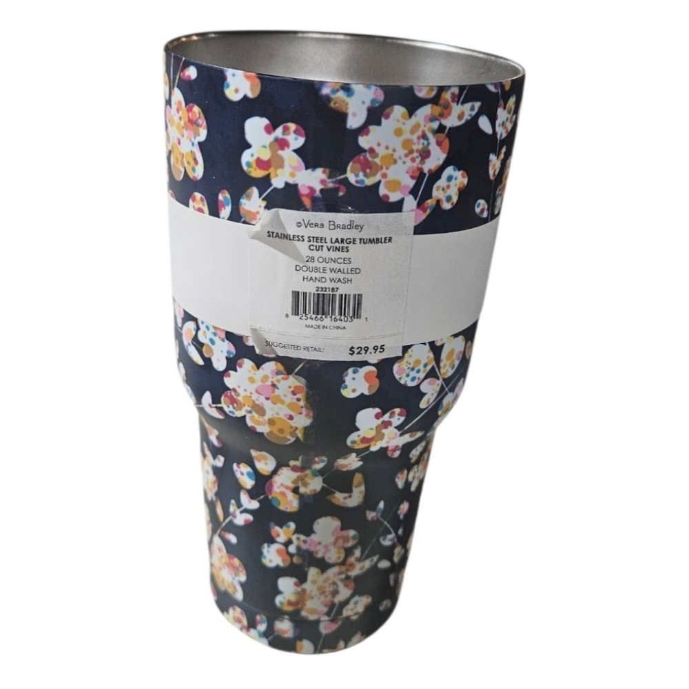 Vera Bradley 28 Oz Double Walled Stainless Tumbler Cut Vines Floral No Lid - Picture 3 of 4